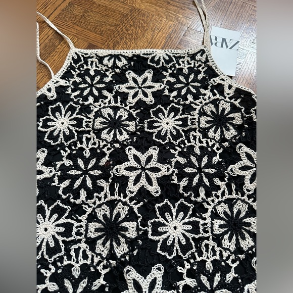 Zara new with tags crochet black and ecru dress. - Picture 2 of 5